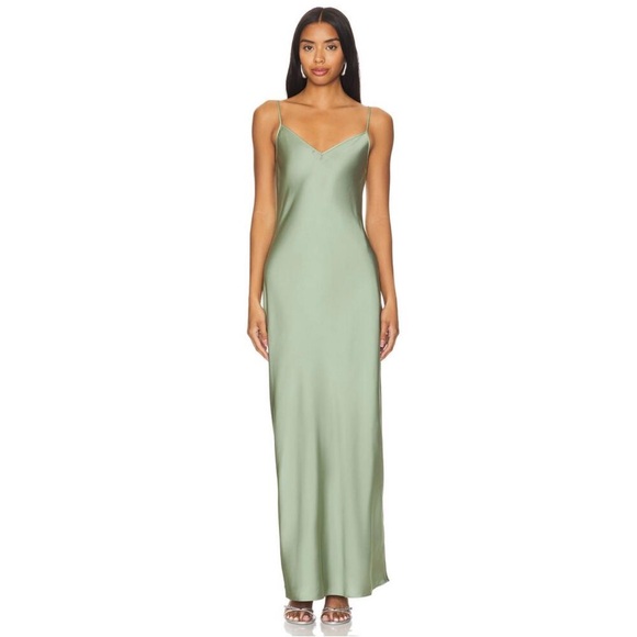 NWT ALLSAINTS Hayes 2-In-1 Satin Maxi Dress in Oil Green Size L - Picture 5 of 17